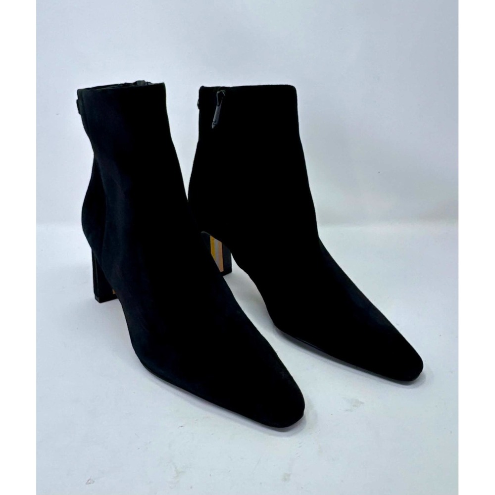Sam Edelman Saige Womens 8 Black Suede Square Toe Block Heel Ankle Boots City
